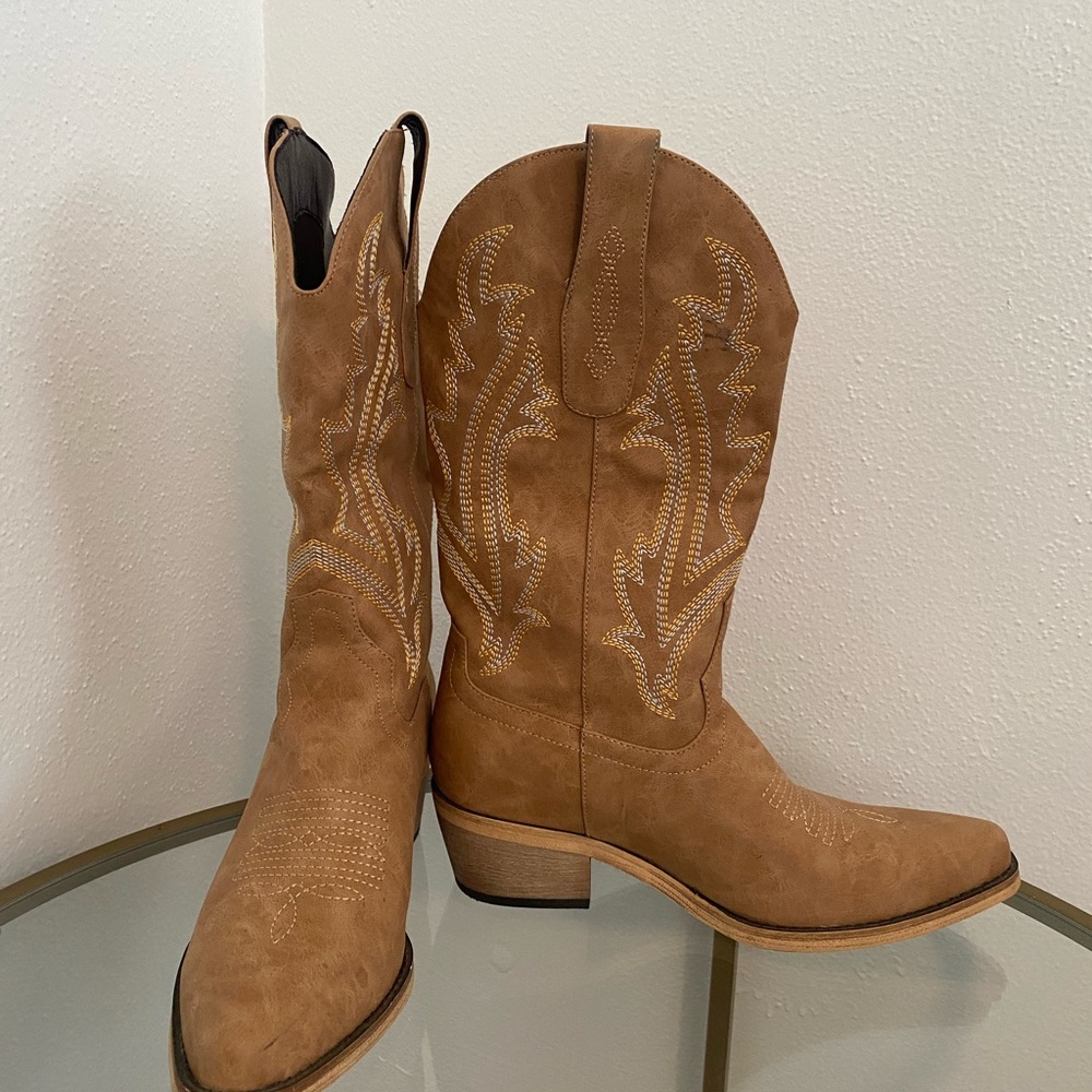 Cowboy Boots for Women Mid Calf Tan Cowgirl Boots Western Boots- size 6 - Picture 5 of 16